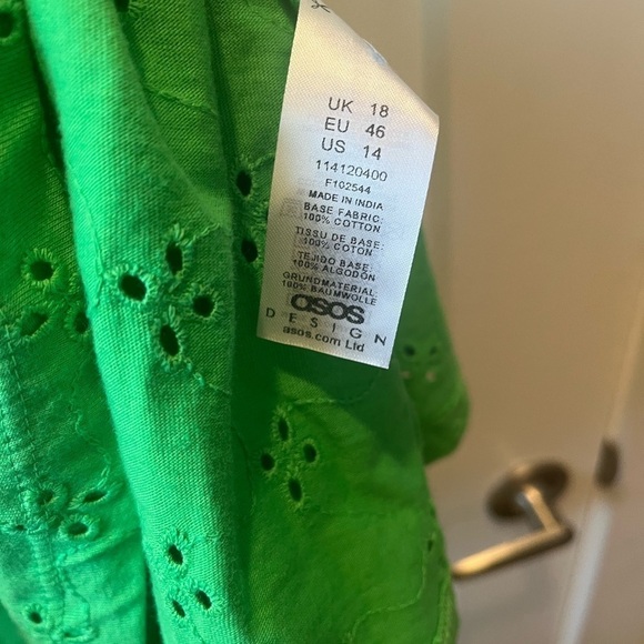 NWT ASOS DESIGN broderie v-neck mini sundress with cut-outs in bright green - Picture 6 of 8